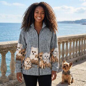 ZooFleece Grey Dog Dogs Puppies Pomeranian Yorkie Maltese Fleece Jacket S-2X